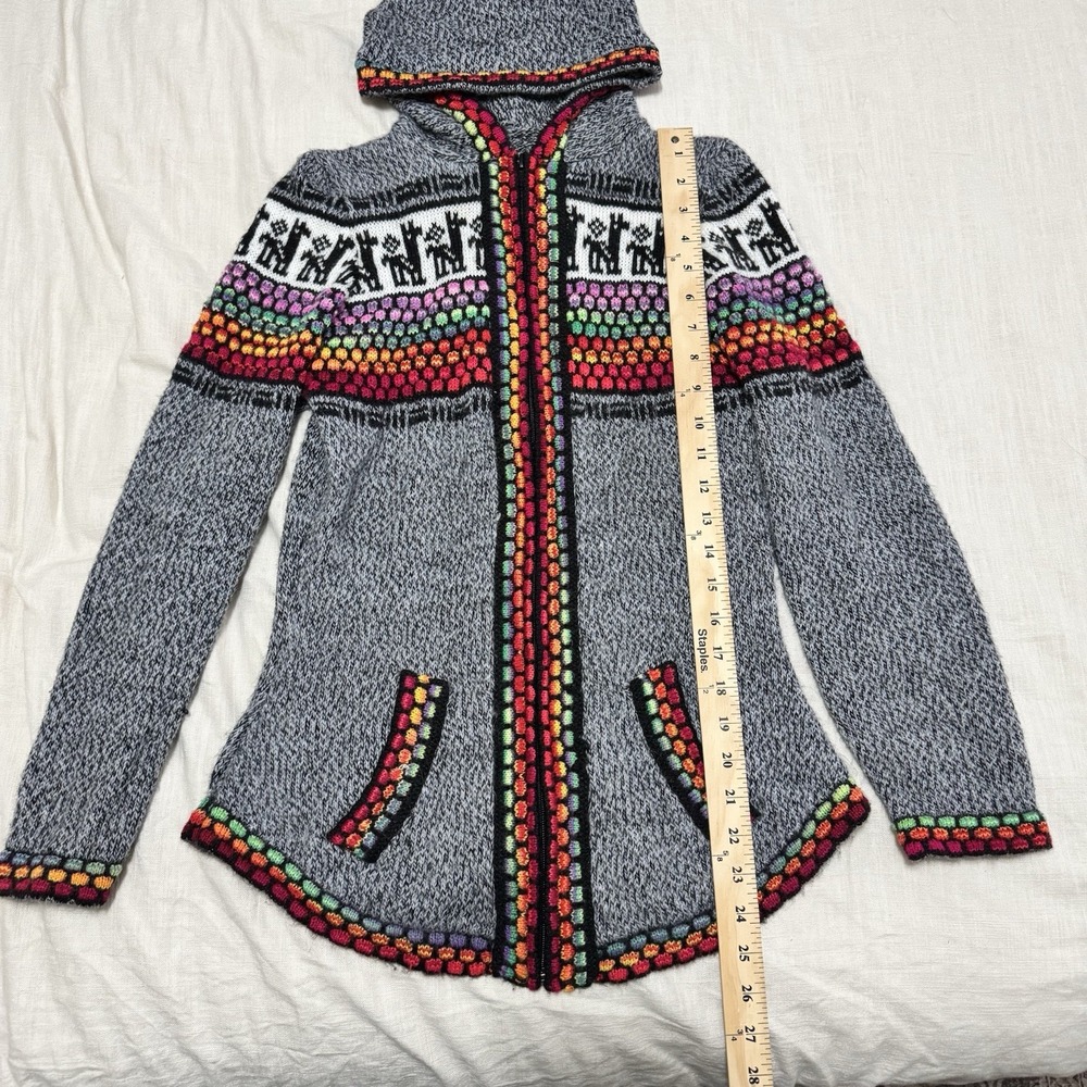 Andes Imports 100% Alpaca Women Zip-Up Hoodie Sweater Multicolor Small Soft Cozy - Picture 5 of 6